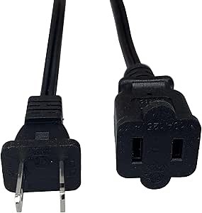 2 Prong Extension Cord 5 ft, Polarized US AC Power Cord Small 18 AWG, Male Female Extension Cords for Nema 1-15P to 1-15R, Used for Indoor,Home,Office,Lights