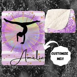 Personalize Blanket for Gymnastics - Girls Blanket Customized With Name - Gymnastics Blanket With Name on - Gymnastics Bedding - Etsy