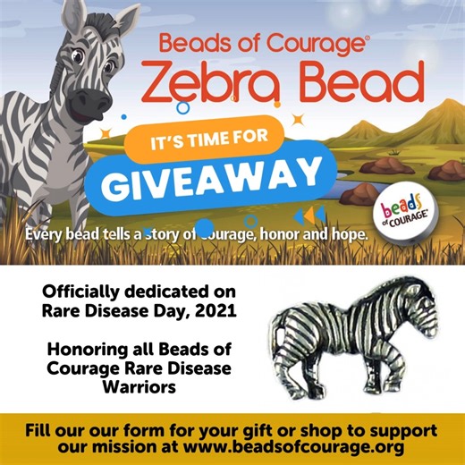 Beads of Courage members coping with Rare Disease - We have a gift for you! #showyourstripes and a photo of you with your #beadsofcourage - fill out our form and we will send you a Zebra Bead honoring YOU! https://beadsofcourage.forms-db.com/view.php?id=297480 Tag us at @beadsofcourage to share your story of courage on social! We will repost too! Thank you to our partners at NORD & Rare Disease Day for helping to create this bead in 2021! | Beads of Courage