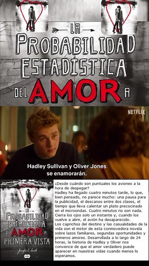 LA PROBABILIDAD ESTADÍSTICA DEL AMOR A PRIMERA VISTA THE STATISTICAL PROBABILITY OF LOVE AT FIRST SIGHT de JENNIFER E. SMITH Hadley y Oliver comienzan a enamorarse en su vuelo de Nueva York a Londres. La probabilidad de volver a encontrarse parece imposible, pero el amor, y Londres, pueden tener una forma de desafiar las probabilidades. #netflix #bookstagram #booklover #wattpad #wattpadlibros #movie #netflixbrasil #wattpadespañol #booknetespañol #bookstagramespaña #bookstagramespañol #bookstagra