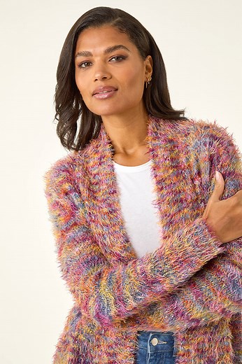 Fluffy Longline Cosy Cardigan in Multi - Roman Originals UK