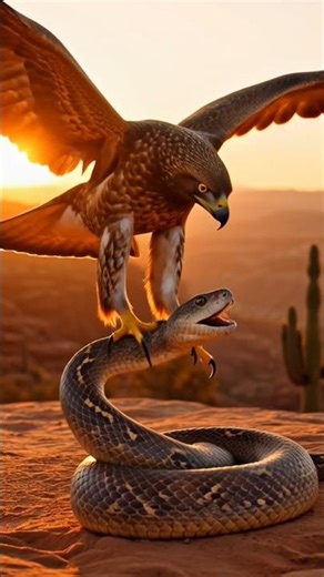 Desert Battle at Sunset | Red-Tailed Hawk vs Rattlesnake