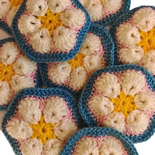 3" Crochet African Flower Hexagon Motifs | Handmade Yarn Flowers | Various Quantities - Etsy