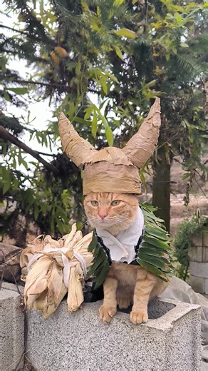 Afternoon transformation into the Bull Demon King, rawr~ My royal robe is DIY by mom! 🧶😼#cat #catsoftiktok #cute #diy