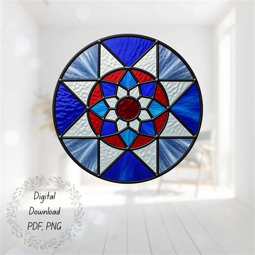 20cm Circular Stained Glass Pattern | Hand-drawn Geometric Star Mandala | Suncatcher & Mosaic Template Digital PDF PNG Beginner Friendly - Etsy