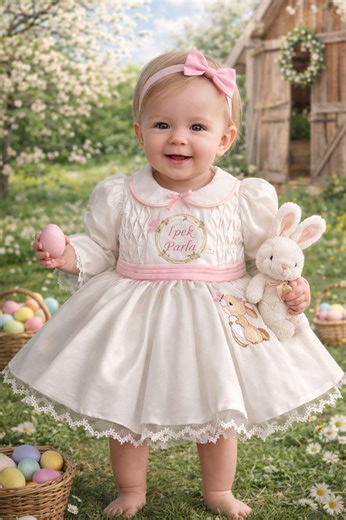Personalized Easter Bunny Dress for Baby Girl – Custom Embroidered Easter Outfit - Etsy