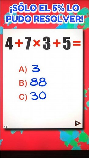 What is: 4 + 7 × 3 + 5 = ❓️🤓 Only 5% get it right!! #math #maths (▶2094)