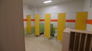 Empty Public Restroom Colorful Toilet Cubicles Stock Footage Video (100% Royalty-free) 1084839886 | Shutterstock
