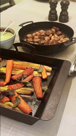Roast carrots & leeks in a Compact Tray with Mark Diacono's green goddess sauce #roast #vegetables