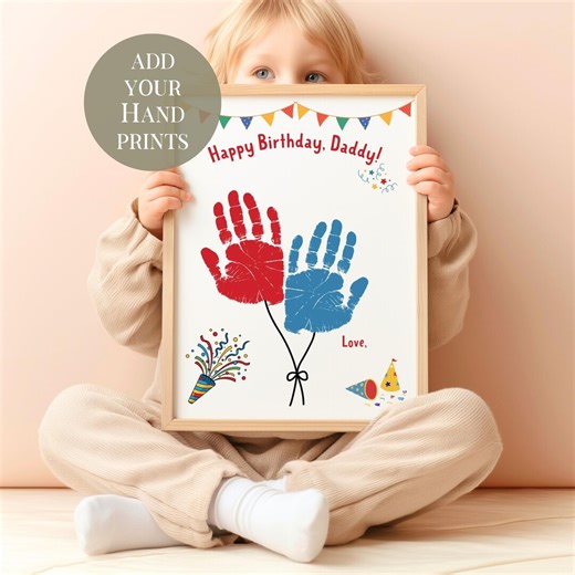 Printable Happy Birthday Personalized Handprint Gift, Handprint Keepsake From Child to Dad Daddy Father - Etsy