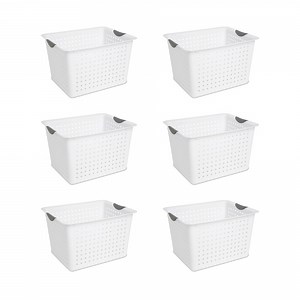Sterilite Large Plastic Deep Ultra Storage Basket Tote, White (6 Pack)
