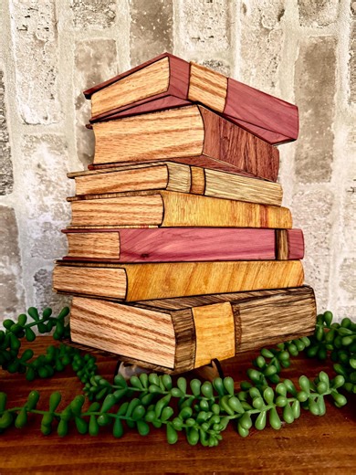 Handcrafted Wooden Book Stack Sculpture | Rustic Farmhouse Decor | Faux Bookshelf Accent | Solid Wood Home Decor | Book Lover Gift - Etsy
