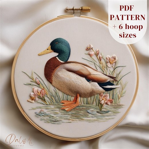 Mallard Duck Hand Embroidery Pattern: Wildlife Bird Hoop Art, Nature Needlepoint PDF - Etsy