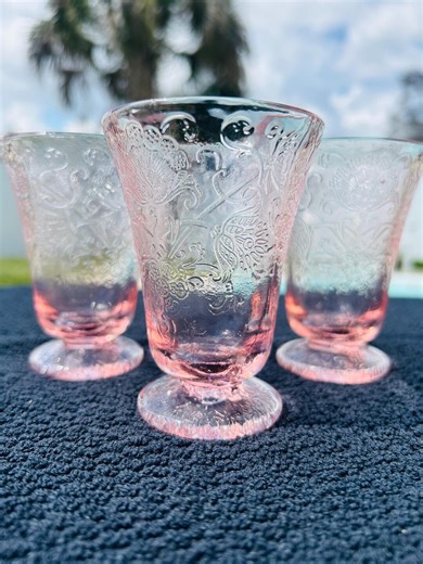 Pink Depression Glass, Hazel-atlas Florentine Pattern Footed Cordial Sipper Glasses, Set of 3 - Etsy