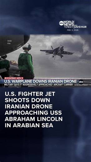 A U.S. fighter jet shot down an Iranian drone after it started to approach the USS Abraham Lincoln in the Arabian Sea. It comes just after a Navy destroyer came to the assistance of a US-flagged tanker that was harassed by multiple Iranian small boats. Martha Raddatz reports. #WorldNewsTonight