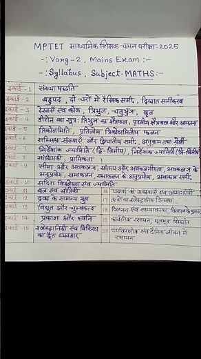 MPTET VARG-2 MATHS SYLLABUS, Physics and Chemistry