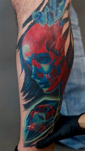 Justice Kerry Laigo on Instagram: "Healed up and poppin’! Always a blast doing anaglyph tattoo. 3D glasses not included 😎 thank you for stopping by @tkrone2000 #tatt #tattoo #tattooed #tattoos #tattooing #tattoostyle #tattooidea #colortattoo #tattooartwork #tattooartists #tattooartistmagazine #tattooist #colortattooartist #tattooart #torontotattoo #anaglyph #blue #red"