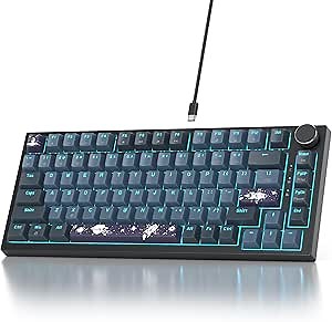 75% Wired Creamy Keyboard, Hot Swappable Mechanical Gaming Keyboard with Gasket Mounted, RGB Backlit, Red Switch, Knob Control for Win Pc Laptop(82 Blue)