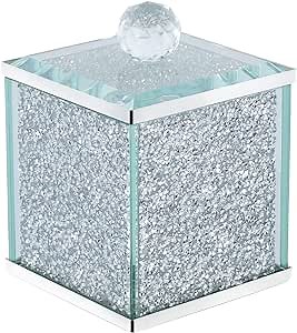 Crushed Diamond Candy Jar Silver Decorative Small Glass Cookie Jars with Lids Crystal Candy Table Containers Decorative Bling Food Storage Sugar Cube Container