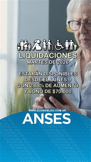 La página oficial de Mi Anses habilitará las próximas liquidaciones el lunes 9 de marzo de 2026 📄 📈 En marzo, las jubilaciones, pensiones, asignaciones familiares del SUAF y la AUH tendrán un 2,88% de aumento por movilidad. 💰 Además, los jubilados y pensionados volverán a cobrar el bono de $70.000. 📲 Para consultar el recibo se debe ingresar con CUIL/CUIT y Clave de la Seguridad Social. #anses #ansesnoticias #mianses | EconoBlog