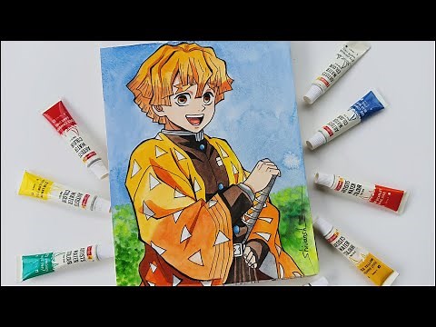 Zenitsu Drawing outline and colouring tutorial || Demon slayer drawing.