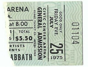 Jul 25, 1975: Black Sabbath / Peter Frampton / Ruby Starr at Civic Center Arena Savannah, Georgia, United States | Concert Archives