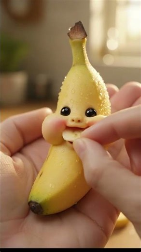 Tiny Banana Kawaii Face, Dewy & Cute! 🍌💧