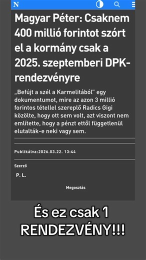 Magyar Péter: Csaknem 400 millió forintot szórt el a kormány csak a 2025. szeptemberi DPK-rendezvényre