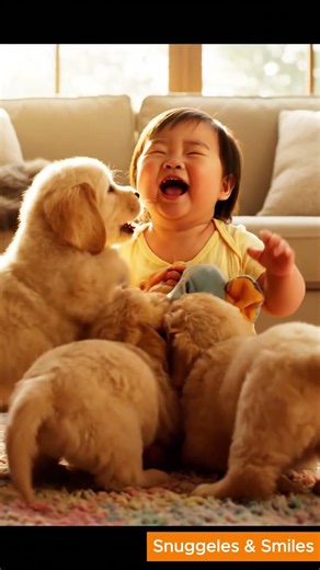 Baby laughing with puppies #shorts #viralshorts