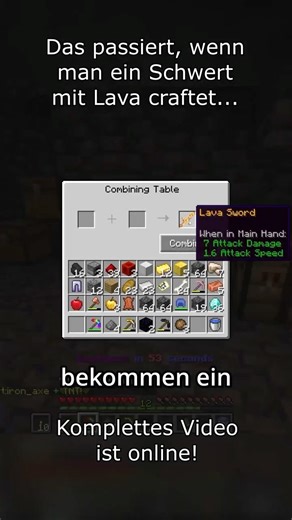 THIS IS WHAT HAPPENS WHEN YOU CRAFT A LAVA SWORD... #shorts #minecraft #gaming