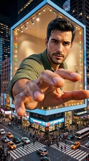 Mind-Blowing 3D Billboard Illusion 😱 He's Coming Out of the Screen! 📌 #Shorts #AIPrompt #timessquare