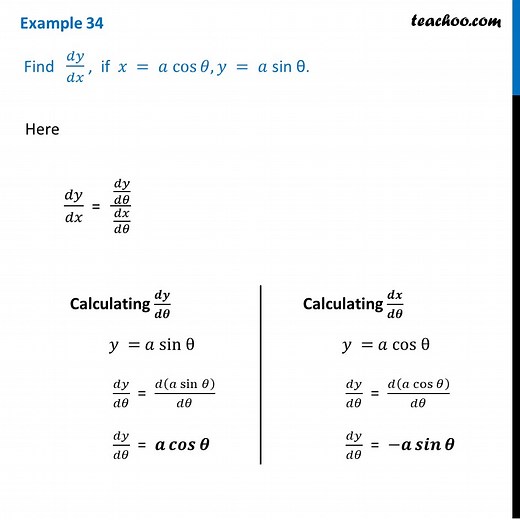 Example 31 - Find dy/dx, if x = a cos theta, y = a sin - Examples