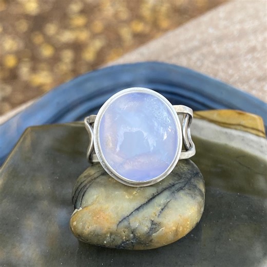 Oval Blue Chalcedony and Sterling Silver Oval Link Band Ring - Size 9.5 - Etsy