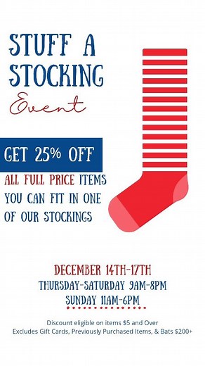 ✨️Stuff a Stocking Event!✨️ Enjoy 25% off on full price items that can fit into a stocking! . Join us from Thursday to Sunday for festive fun and incredible deals!🎁 . #shoplocal #discosports #holidayshop | Disco Sports