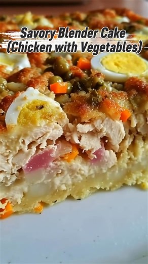 🍰 Savory Blender Cake (Chicken with Vegetables) Quick and easy savory blender cake packed with chicken and veggies — perfect for lunch or dinner! 🥕🍗 Ingredients: 🍗 1 cup cooked chicken, shredded 🥕 1 cup mixed vegetables 🥚 3 eggs 🌾 1 cup flour 🥛 1/2 cup milk 🧂 Salt and pepper Directions: Preheat oven to 180°C. Blend eggs, milk, flour, salt, and pepper until smooth. Stir in chicken and vegetables. Pour into a greased pan and bake 30–35 minutes. #SavoryCake #BlenderRecipe #ChickenAndVeggie