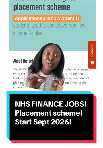 @onenhsfinance Insights Placement Scheme - applications are open! Applications close May 8, 2026 to start your new job in September 2026. You must: \t•Have the right to work in the UK ! \t•Not have attended university and not be planning to attend. \t•Come from a lower socio-economic background #worklife #placement #careercoach #nhsjobs #chatswithsylvie
