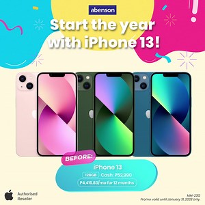 80 reactions · 6 comments | Start the year right with the iPhone 13! Experience the iPhone 13’s amazing dual-camera system. A15 Bionic chip is unbelievably quick. Awesome battery life. Ultra durable design. Superfast 5G. And bright Super Retina XDR displays. Get it NOW at its BEST PRICE YET! Check it out here: bit.ly/3XhhQjb or contact the nearest select Abenson branch for stock availability. #Abenson #Apple #iPhone13 | Abenson | Facebook