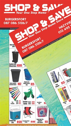 3.6K views · 19 reactions | ⏰ 퐋퐚퐬퐭 퐜퐡퐚퐧퐜퐞 퐭퐨 퐬퐚퐯퐞 퐁퐈퐆! Shop & Save specials end 퐭퐨퐦퐨퐫퐫퐨퐰 – ퟏퟏ 퐎퐜퐭 ퟐퟎퟐퟓ!  From home must-haves to everyday essentials — don’t miss out!   Burgersfort & Hazyview #ShopnSave #LastChance #BigDeals #Burgersfort #Hazyview | Shop & Save | Facebook