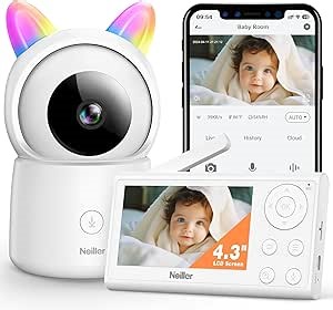 Baby Monitor, 4.3" Video Baby Monitor with 1080P Camera, Smart 2.4G WiFi Audio Monitor with Remote PTZ, Night Vision, 2-Way Talk, Sleep Mode, RGB Night Lights, Lullabies & 1000ft Range, APP Control