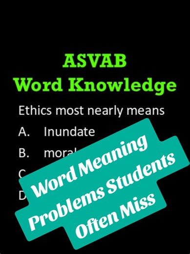 Strengthen your ASVAB Word Knowledge score by mastering synonym and meaning-based questions. Understanding precise word definitions is critical for scoring high on the verbal section. In this lesson, we break down how to quickly eliminate distractors and confidently choose the closest meaning. Build stronger vocabulary skills and improve your overall AFQT performance. #ASVAB #WordKnowledge #ASVABPrep #MilitaryTest #AFQT