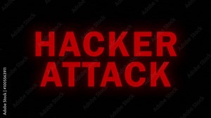 HACKER ATTACK animation with red text and glitch effect. Ideal for cybersecurity themes, digital ads, and game design. Adds a tech driven look.