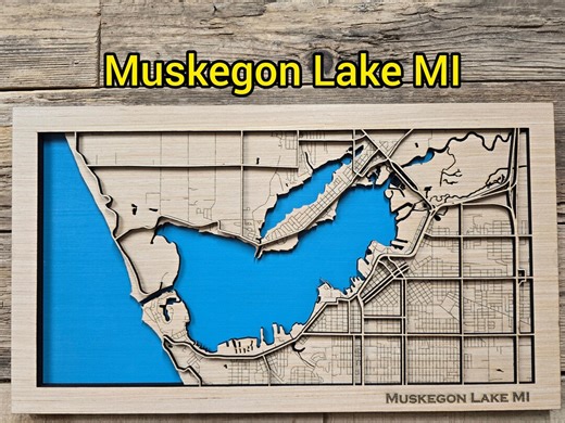 Muskegon Lake Michigan Layered Map SVG Laser File (Digital Download)