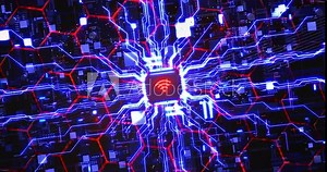 High Speed Wireless Network Chip On Super Computer. Technology Related 3D 4K Abstract Animation.