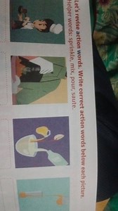 Let's revise action words. Write correct action words below eac... | Filo