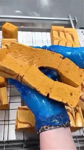 Caramel Candy Slab Cut Into Even Squares Using Industrial Wire Grid #popular #food #foodie #foods