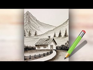 Easy Pencil Drawing of Mountain House | Simple Scenery Sketch for Beginners