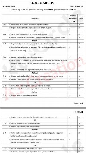💥6th SEM CLOUD COMPUTING | MODEL QUESTION PAPER BCS601 #vtu #cloudcomputing #viral