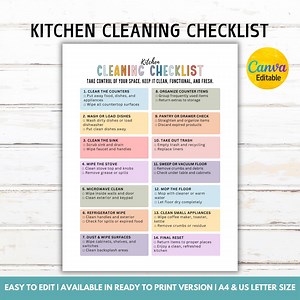 Editable Kitchen Cleaning Checklist, Kitchen Cleaning List, Cleaning Routine, Home Cleaning Planne, Canva Template, Digital Download - Etsy UK
