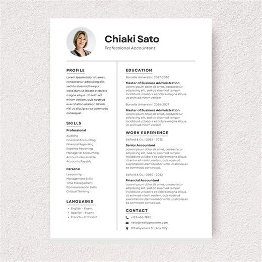 Professional Accountant Resume Template | Minimalist Clean CV | ATS Friendly Resume - Etsy