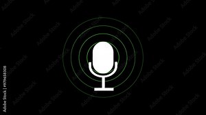 Voice recording podcast mic microphone button icon animation. Audio microphone icon animation. Used for recording, speaking, singing. 4k animation video